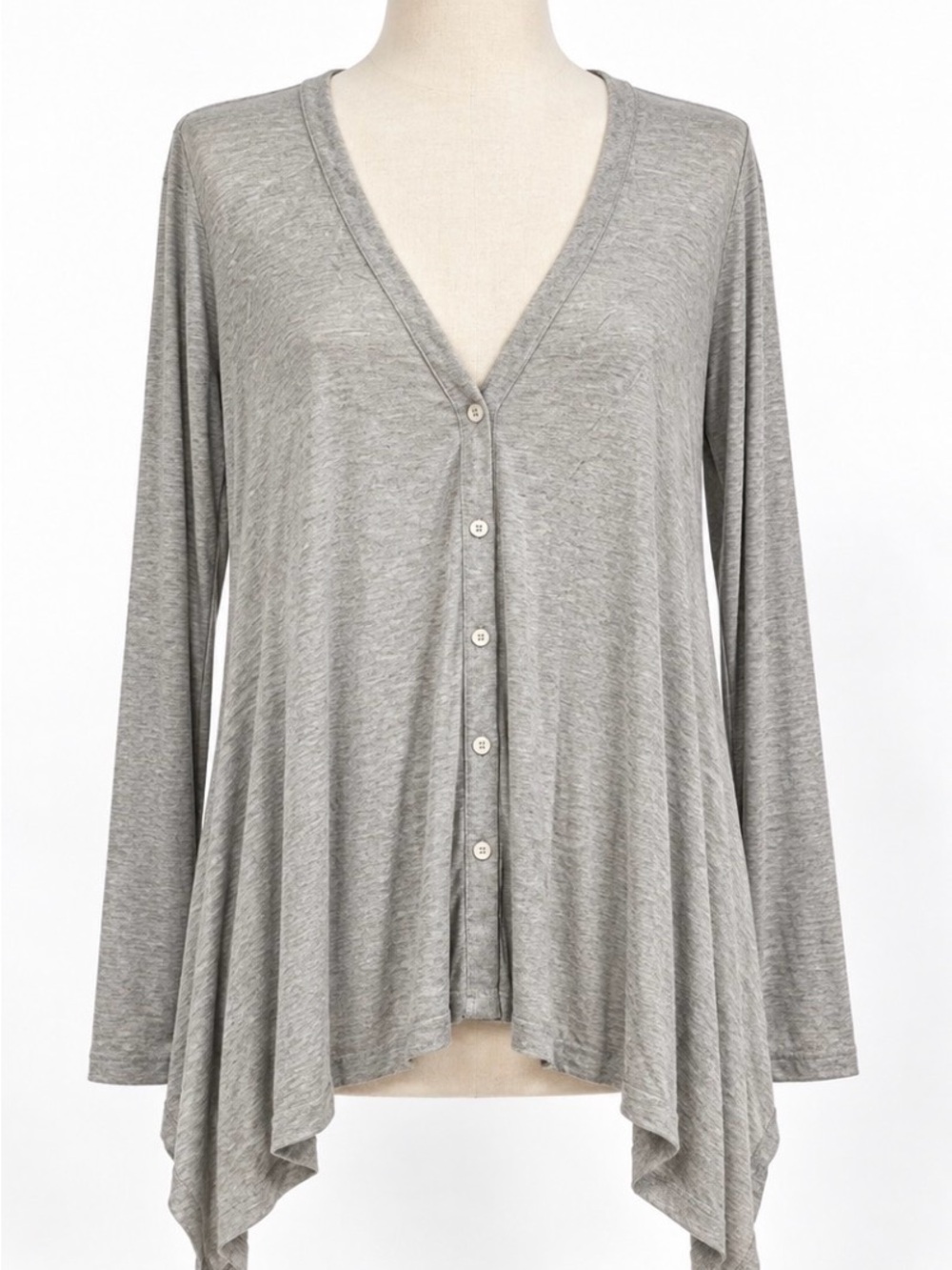 Velvet by Graham & Spencer Gray Draped Button Front Cardigan L NWT